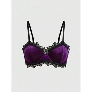 Goth Emo Punk Purple Velvet Crop Top Bralette w/ Bat Charm S (4)